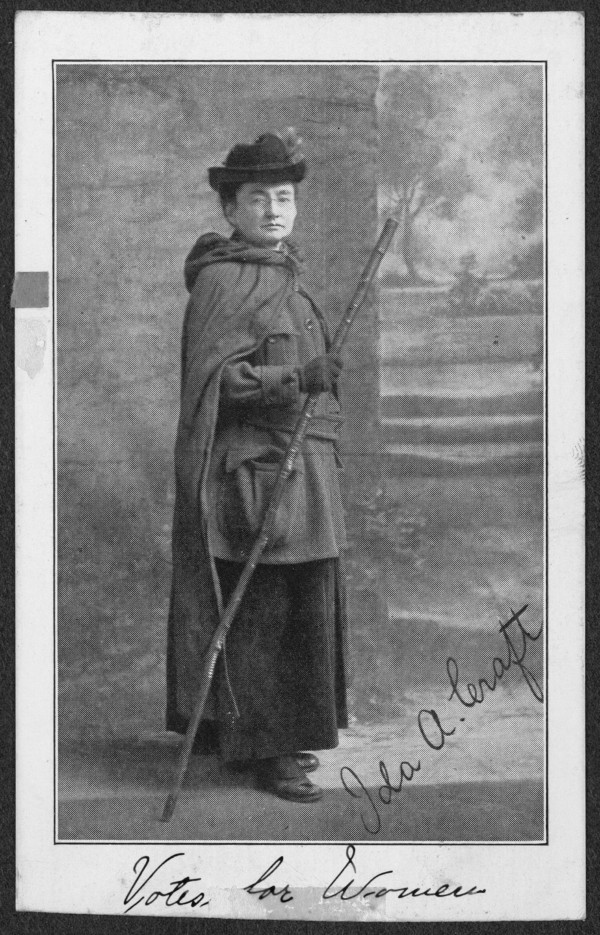 Ida Craft on suffrage hike to Albany, December 1912