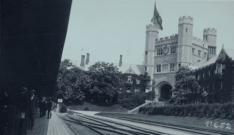 Blair Hall viewed from railroad station platform (photo early 20th century)