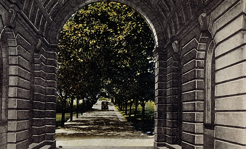 View through archway, looking north (postcard 1920's?)