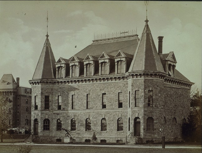 Bonner-Marquand Gymnasium: View from southeast with University Hotel at left