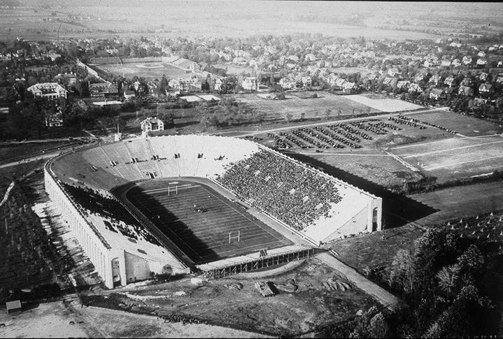 Aerial view from southwest during football game (circa 1921)