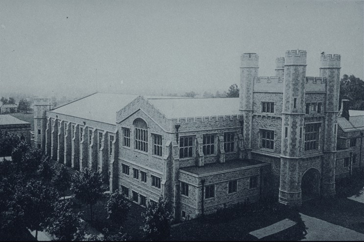 University Gymnasium, bird's-eye view from northeast (photo circa 1915?)