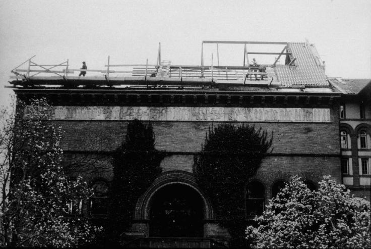 View of Museum of Historic Art with roof being lowered to conform with McCormick Hall (1929)