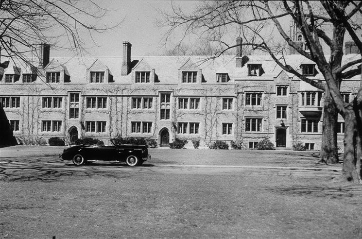 View from south, with Campbell Hall adjoining at right (photo 1930's or 40's)
