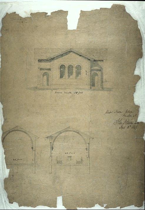 Front elevation and sections (1847)
