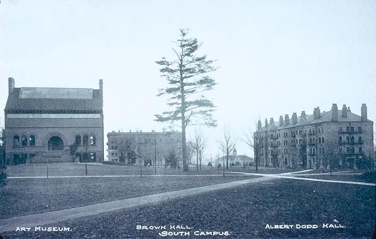 View of McCosh's mid-campus: Art Museum, Brown Hall, Dod Hall (photo from album, circa 1905)