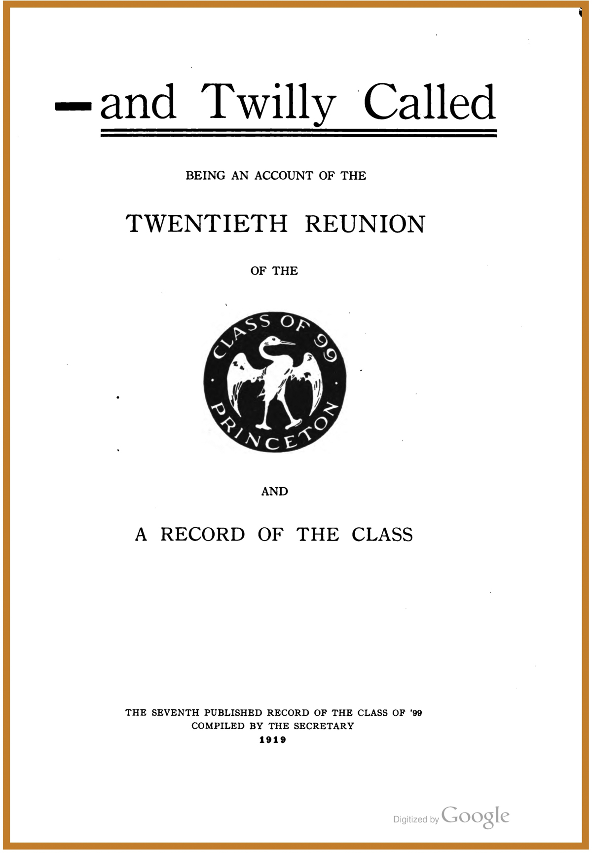 1899's Twentieth Reunion Book, in 1919