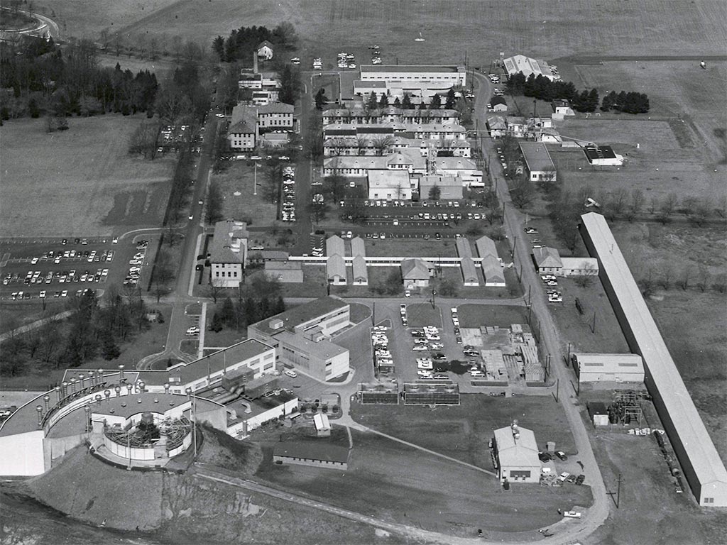 Aerial View showing Princeton Pennsylvania Accelerator and Long Track (photo 1960's?)