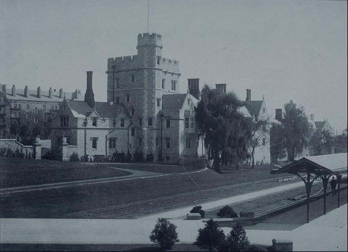 Little Hall, view looking southeast from railroad station (photo circa 1901)