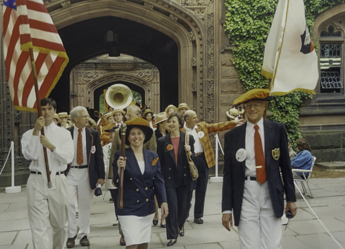 Arlene Pedovitch '80 marching as Grand Marshal